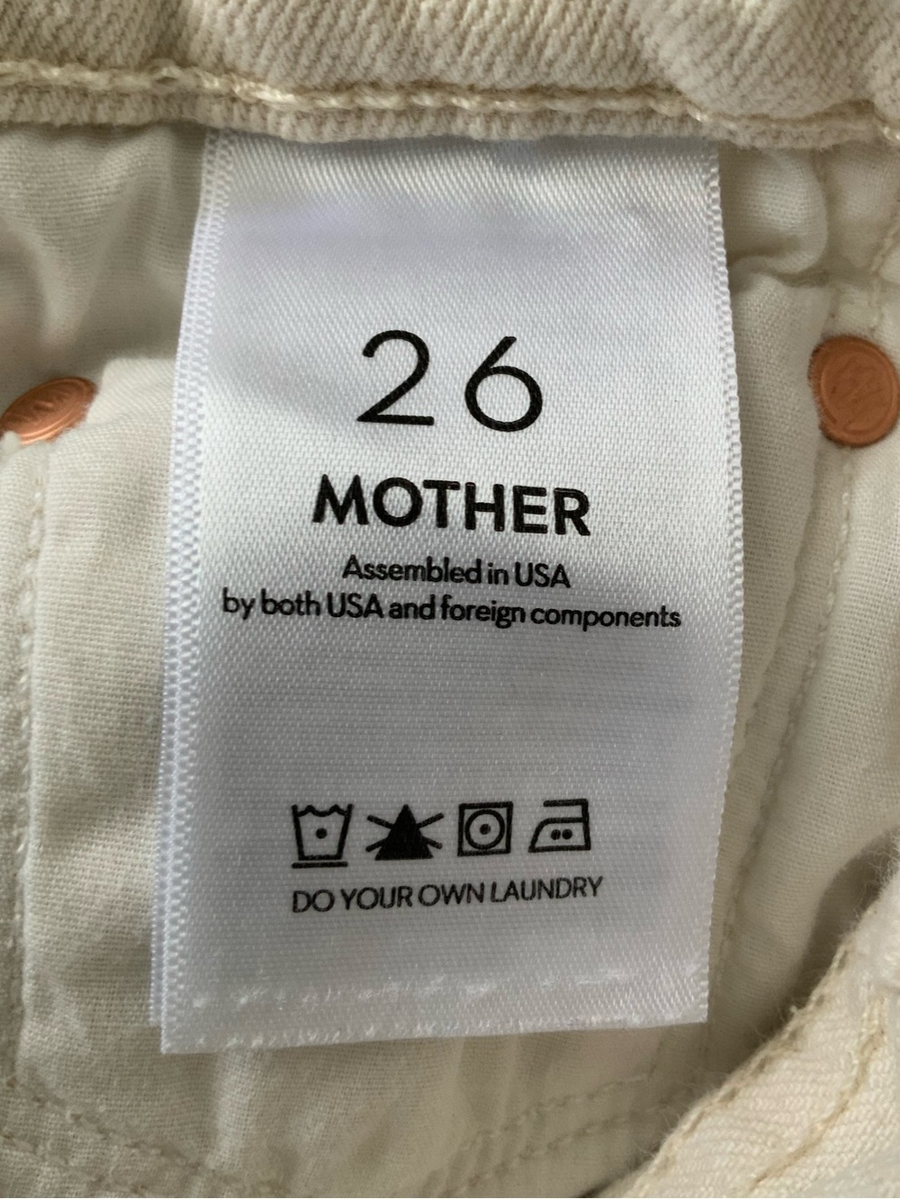 MOTHER SUPERIOR Jeans Half Piped Ankle Act Natural Cream Black Piping Size 26 - Picture 9 of 14